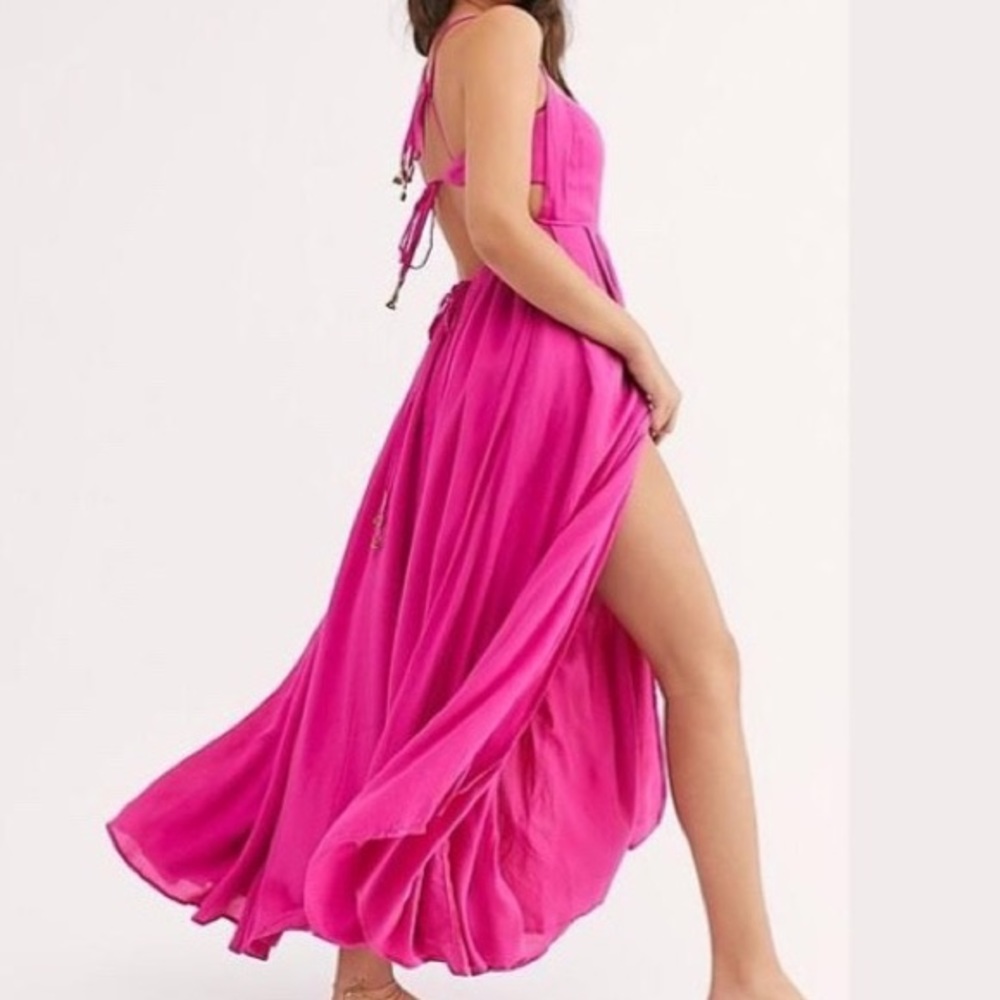 NWT Free People Yes Please Boho Maxi Dress in Fuschia Pink size Small